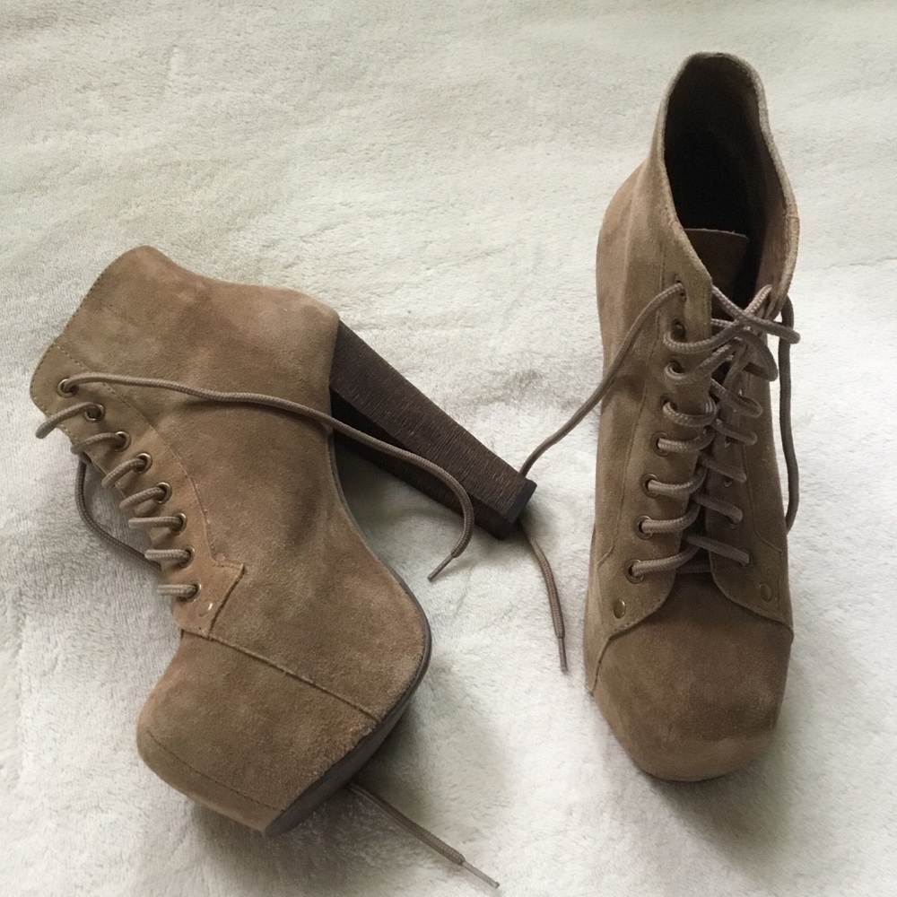 Jeffrey Campbell Lita Tan Suede Platform Booties 6